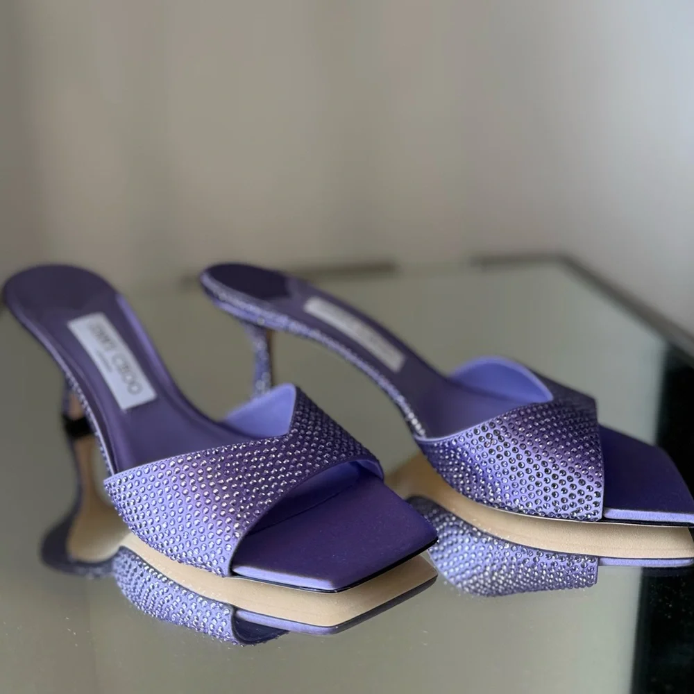New JIMMY CHOO Skye 70 Crystal-embellished Mules in Satin